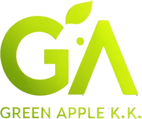 グリーンアップル株式会社のロゴ（GA と緑のりんごの葉）